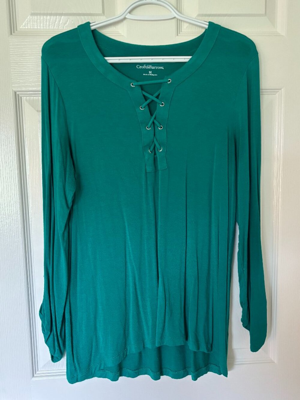 Croft & Barrow Green Top w/Lace-Up Detail | LARGE | Soft Stretchy & Comfortable!